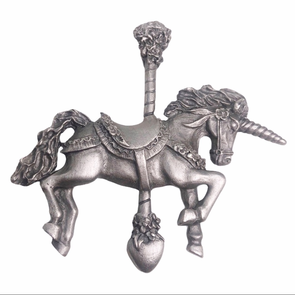 Vintage Spoon Brooch Pewter Carousel Horse Pin